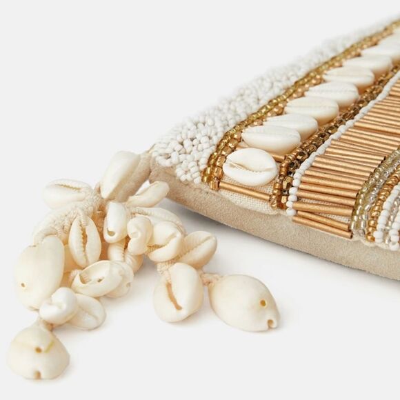 Zara RARE Clutch w Seashells and Beading-Ecru - Picture 4 of 10